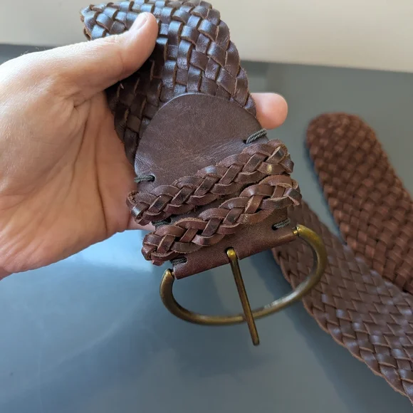 Vintage Y2K Abercrombie &Fitch Wide Basket Weave Leather Belt - Picture 10 of 13
